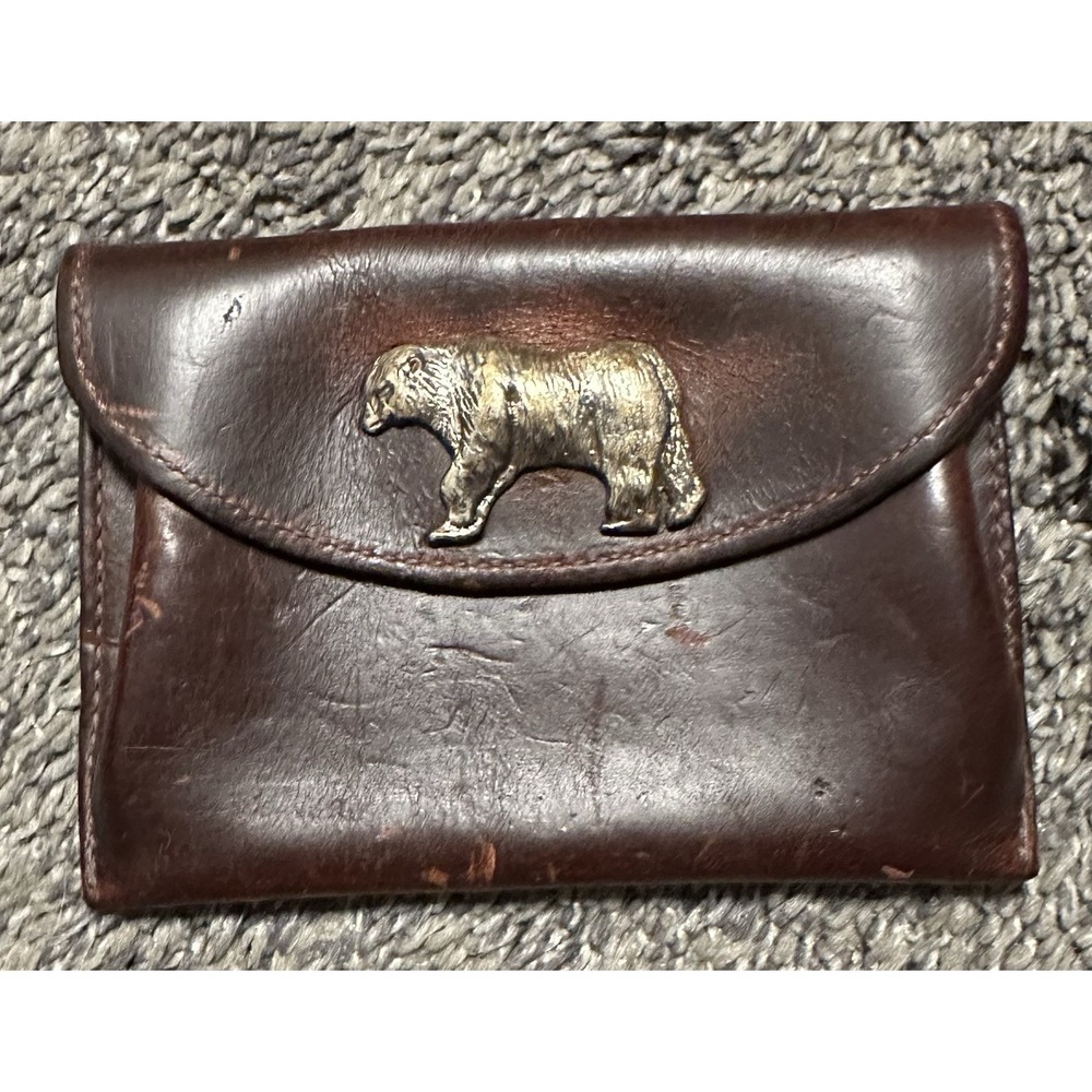 Small Vintage California Leather Travel/Coin Pouch with Silver Tone Grizzly Bear